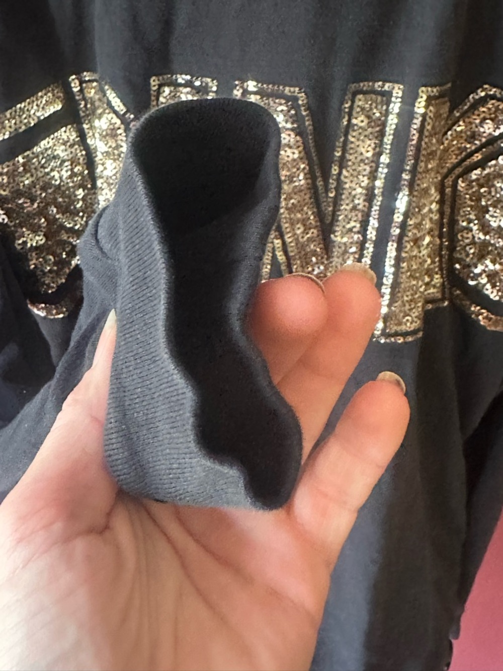 Victoria's Secret PINK Black Long-Sleeve Tee with Gold Sequin Logo - Picture 5 of 6
